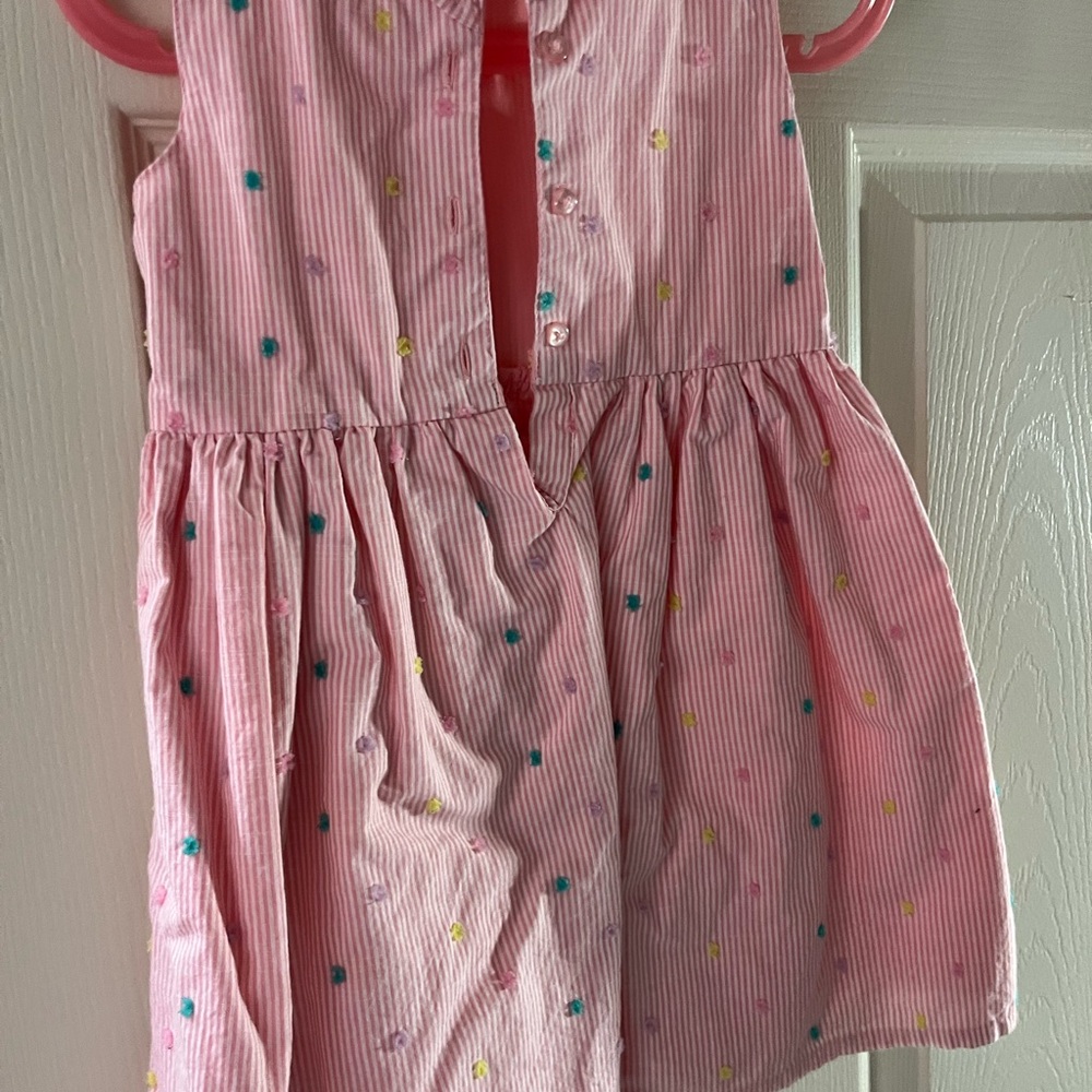 Pink Striped Sleeveless Dress with Colorful Dots